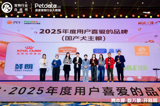皇家宠物食品凭借专业科学的精准营养解决方案以及卓越的宠主口碑，摘得“2025年度用户喜爱的品牌（国产犬主粮；国产猫主粮）”荣誉